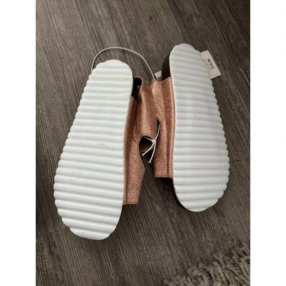 Cat & Jack Rose Gold Glitter Double Buckle Footbed Sandals Girls Size 11 NWT